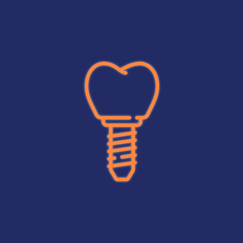 Reposição de um único dente perdido, que pode ser reposto com o implante e a fixação de uma coroa semelhante ao dente original.